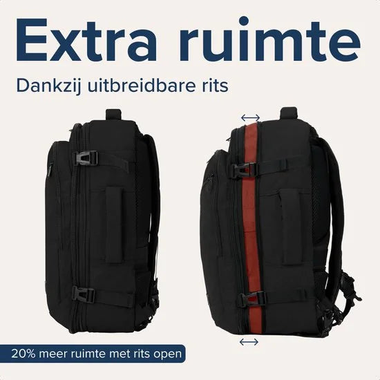 TRVLMORE 40L Reistas - Handbagage Rugzak - Rugtas - Weekendtas - Spatwaterdicht - Dames en Heren - Zwart