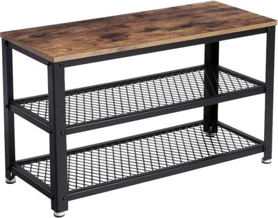 Schoenenrek | Vintage | Hout | Metaal | Stevig | Meubilair | Industrieel | 73x30x45cm | Bruin | Zwart