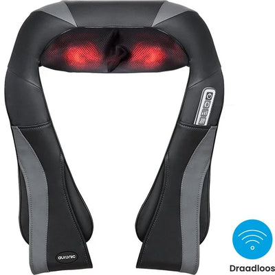 Auronic Shiatsu Massagekussen Draadloos - Elektrisch Nekmassage Apparaat - Infrarood Massage Apparaat - Nek en Schouder - Zwart/Grijs