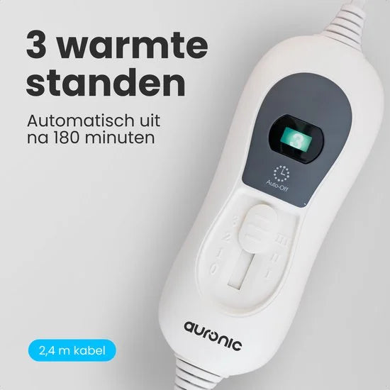 Auronic Elektrische Onderdeken XL - 190 x 90 cm - 1 Persoons Warmtedeken - 3 Warmtestanden met Timer - met Hoekelastieken - Verwarmingsdeken - Wit