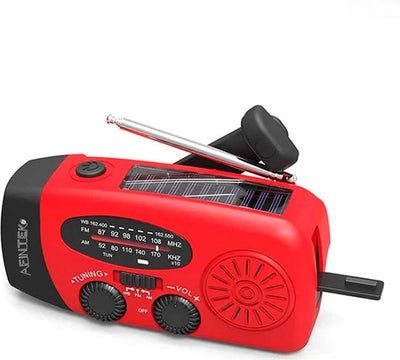 AFINTEK Noodradio Solar - 2000mAh Powerbank - LED Zaklamp - Opwindbaar via Handcrank & Zonne-energie - AM/FM - Voor Noodpakket & Camping - Rood