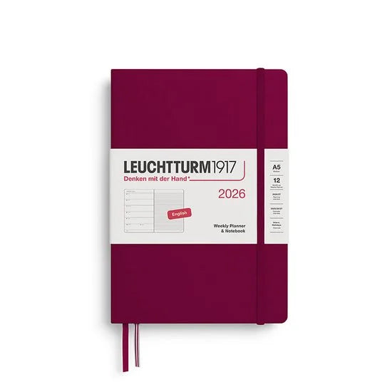 Leuchtturm1917 - Agenda 2026 - A5 Weekly Planner & Notebook 2026 hardcover Port Red - 15x21cm