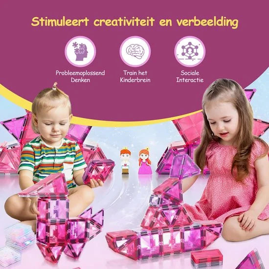 Magnetic Tiles - Speelgoed - Magnetische Tegels - Prinsessen - Educatief & Constructie - Montessori - 81 Stuks - Bouwstenen - Bouwblokken - Voor 3, 4