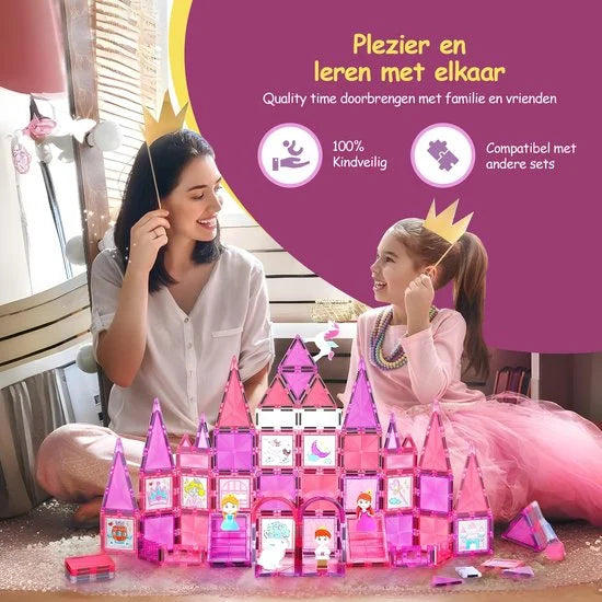 Magnetic Tiles - Speelgoed - Magnetische Tegels - Prinsessen - Educatief & Constructie - Montessori - 81 Stuks - Bouwstenen - Bouwblokken - Voor 3, 4
