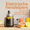 KitchenBrothers Citruspers - Elektrische Sinaasappelpers en Citroenpers - Met Uitloop en Pershendel - Compact - 0.35L - Zwart