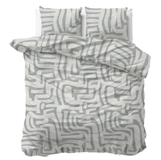 Sleeps Danis Flanel Dekbedovertrek Groen/Grijs - 200x200/220 cm - Warm en Zacht